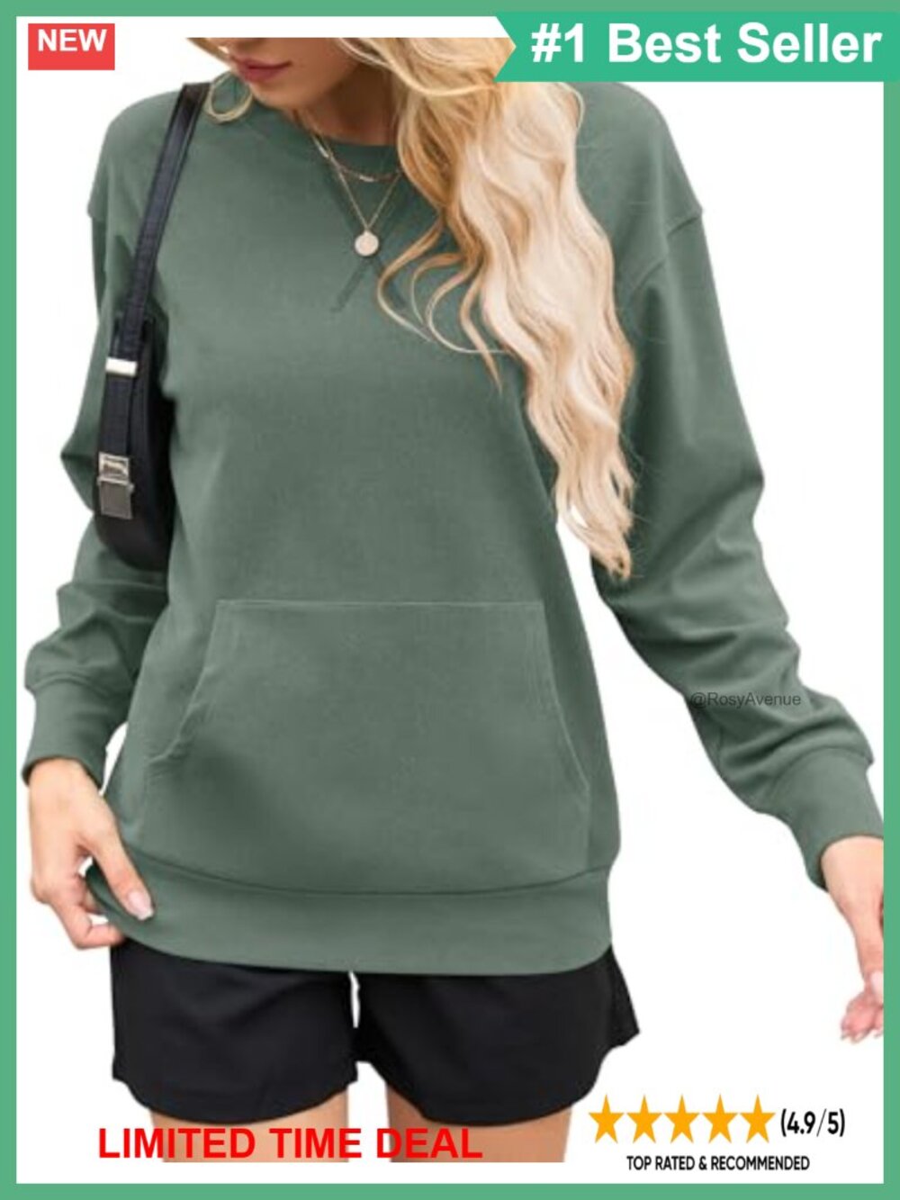 Oversized Crewneck Sweatshirt Pullover Kangaroo Pocket